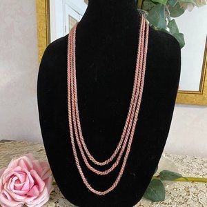 Vintage Cotton Roping and Silver Tri-Chain Necklace